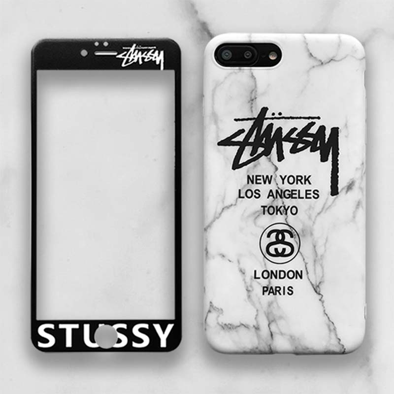 ブランド Supreme Iphone Xs Xs Max Xrケース メンズレディース ステューシー Stussy New Yorkアイフォンx 8 8 Plusカバー フィルム付き Iphone 7 6s 6 Plusケース カップル愛用 大理石柄 Iphoneケース 耐衝撃