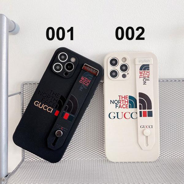 GUCCI × THE NORTH FACE iPhone13/13 Pro Maxケース ハンドベルト付き グッチ アイフォン12/12 Pro Maxカバー iphone11/11Pro Max携帯ケース