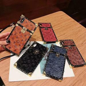 ヴィトン iphone xsケース 四角型 モノグラム LV iphone xr/xs maxケース ブランド iphone x/8/7 plusケース 復古風 チェーンストラップ付き 