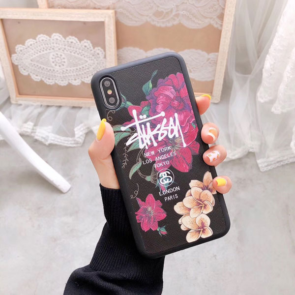 ステューシー アイフォンX/Xsケース 花柄
