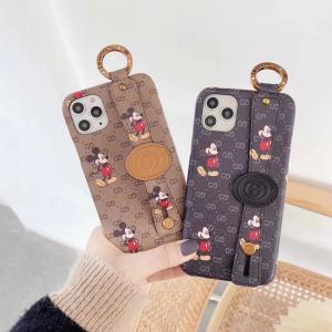 グッチ ミッキーコラボ iPhone11/11pro maxケース ブランド iphone11proケース 可愛いミッキー付き iphone xr/xs/xs maxケース ハンドベルト付き アイフォンXケース お洒落人気