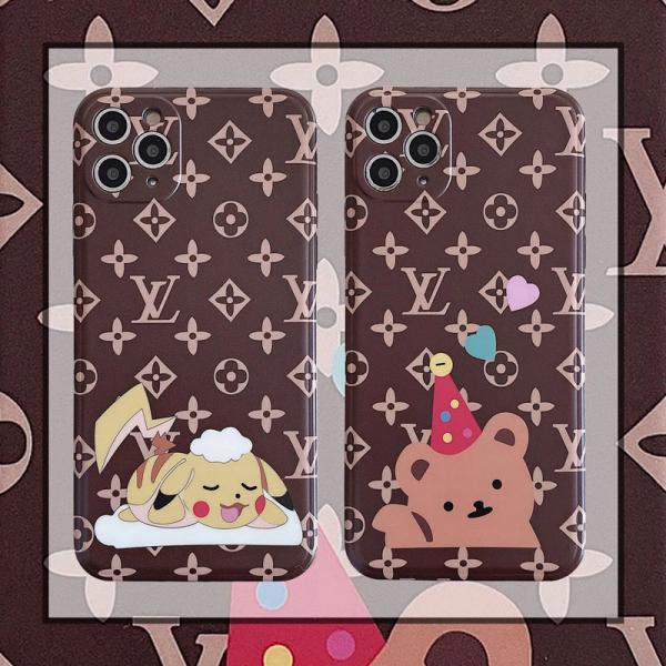可愛い iPhone12/12pro maxケース ルイヴィトン アイフォン12プロカバー ピカチュウ クマ付き ブラント モノグラム LV iphone11/11pro max携帯ケース アイフォン11proケース 
