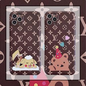 可愛い iPhone12/12pro maxケース ルイヴィトン アイフォン12プロカバー ピカチュウ クマ付き ブラント モノグラム LV iphone11/11pro max携帯ケース アイフォン11proケース 