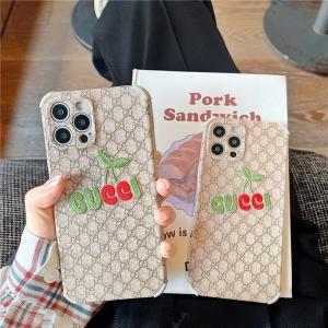 グッチ チェリー(さくらんぼ) 付き iPhone12/12pro ケース GUCCI iphone12pro maxカバー 可愛い ブラント グッチ iphone11/11pro/11pro maxケース