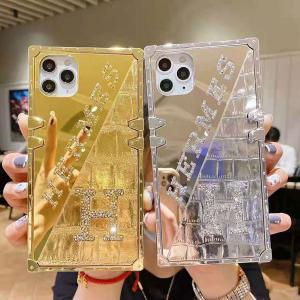 キラキラ エルメス iphone12/12プロケース ラインストーン iPhone12pro maxケース HERMES アイフォン11/11pro maxケース 四角