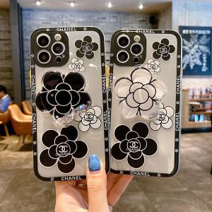 超可愛い シャネル iPhone12/13 Pro Maxケース カメリア 花 クリアケース アイフォン12/13プロ/11プロカバー CHANEl グリップスタンド付き