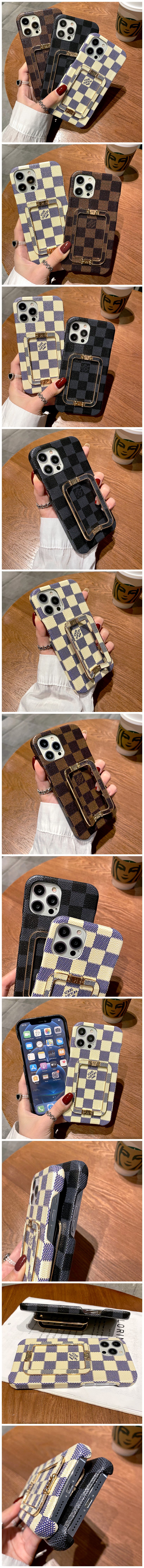 ルイヴィトン ダミエ柄 iphone13ケース アイフォン13/13pro maxレザーケース スタンド機能