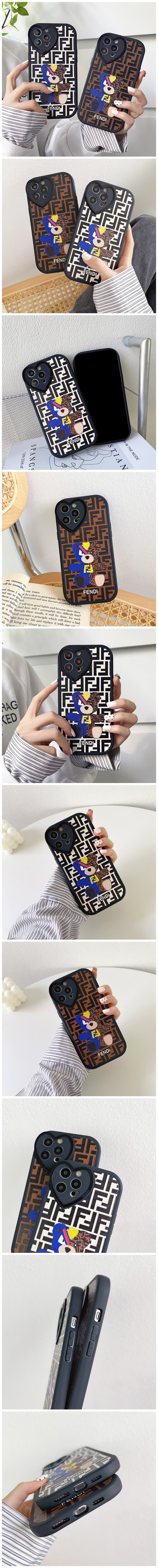 FENDI テディベア iPhone13pro/13ケース 可愛い フェンディ クマ アイフォン13pro maxレザーケース カップル