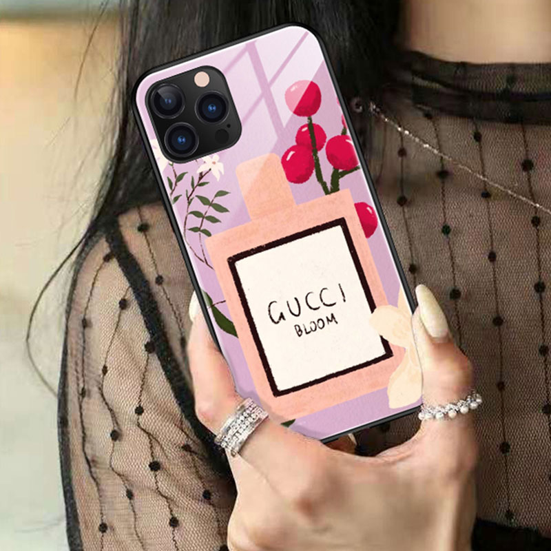 Gucci iPhone13/13 Pro Max ガラスケース グッチ 香水 花 iphone12 