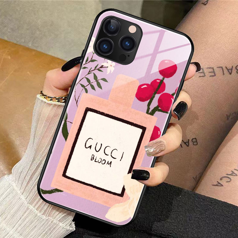 Gucci iPhone13/13 Pro Max ガラスケース グッチ 香水 花 iphone12 