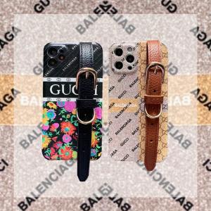 グッチ バレンシアガ コラボ  iPhone13/13pro max ケース ブランド GUCCI アイフォン13プロカバー BALENCIAGA iPhone12/12pro max/11ケース ハンドベルト付き