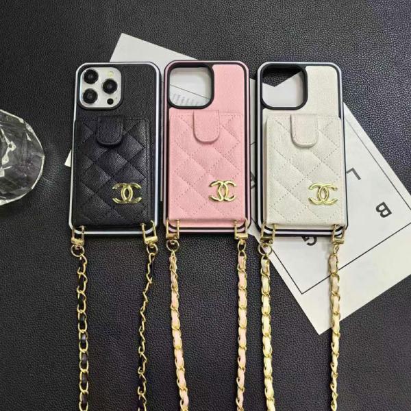 シャネル アイフォン16/16pro/16pro maxケース ショルダーチェーン付き 斜めがけ chanel iPhone15/15pro max/14/13/12/11カバー カード入れ