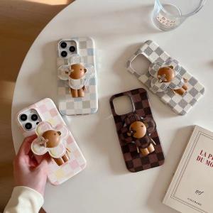 ルイヴィトン ダミエ iPhone16/16pro/16pro maxケース ヴィヴィエンヌ スマホグリップ付き アイフォン15/14/13/12 携帯ケース 可愛い