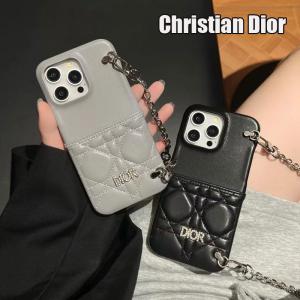 DIOR iphone16/16pro maxケース チェーン付き ディオール アイフォン16pro/15pro maxケース カード入れ ブランド iPhone14/13/12保護カバー