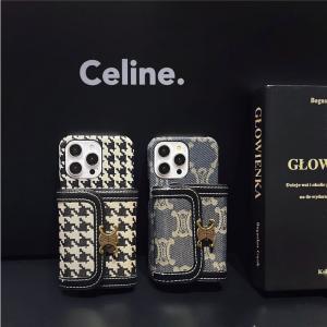 Celine iPhone16 16プロケース カードポケット セリーヌ アイフォン15/15pro maxカバー ブランド iphone14/14プロ/13/12/11ケース